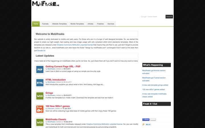 Mobifreaks homepage in 2011